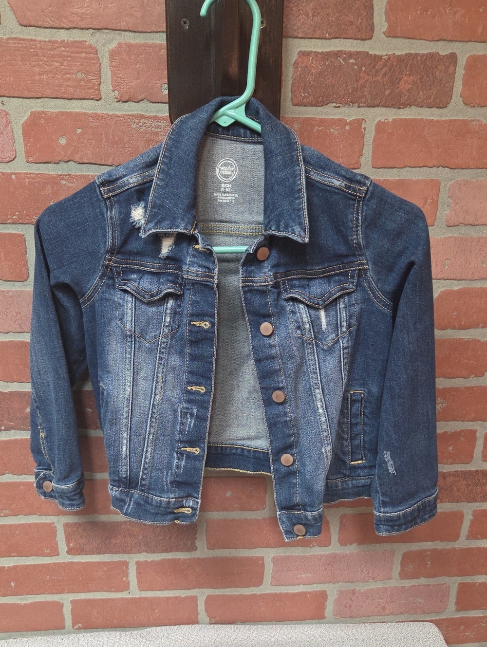 wonder nation Dark Blue Kids Denim Jacket with Button Front Sz 6-6x